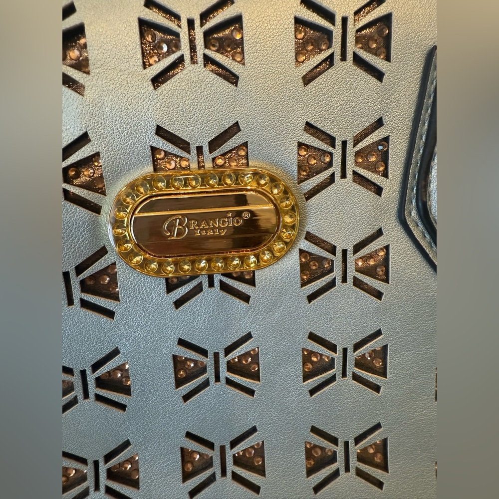 Chic Light Blue Satchel with Patterned Design - Picture 10 of 14